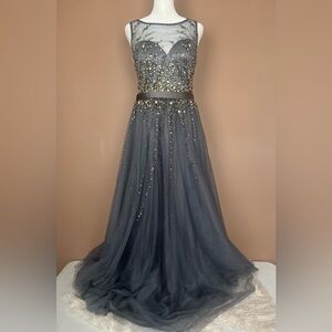 {Camille La Vie} Sleeveless Beaded Ball Gown Dress with Tulle Overlay - Womens 6